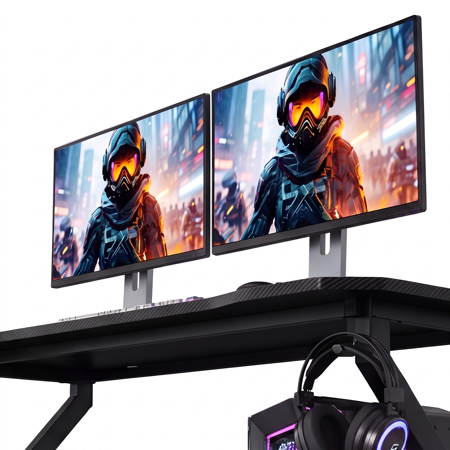 Grandder Gaming Desk Z Shaped 40 Inch Gamer Workstation Home Computer Carbon Fiber Surface Gaming Desk PC Table with Headphone Hook Carbon Fiber Black