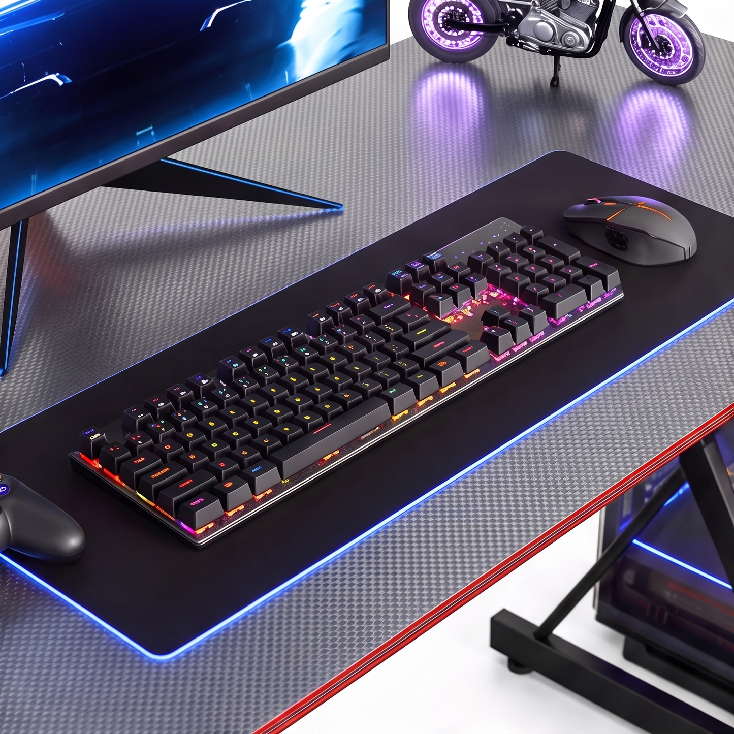 CubiCubi Gaming Desk 47 Inch PC Computer Desk Carbon Fiber Home Office Desk Table Gamer Workstation Simple Game Table with Headphone Hook Gray