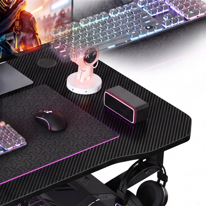 Grandder Gaming Desk Z Shaped 40 Inch Gamer Workstation Home Computer Carbon Fiber Surface Gaming Desk PC Table with Headphone Hook Carbon Fiber Black