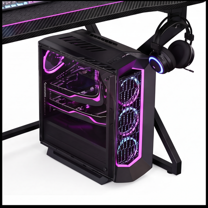 Grandder Gaming Desk Z Shaped 40 Inch Gamer Workstation Home Computer Carbon Fiber Surface Gaming Desk PC Table with Headphone Hook Carbon Fiber Black
