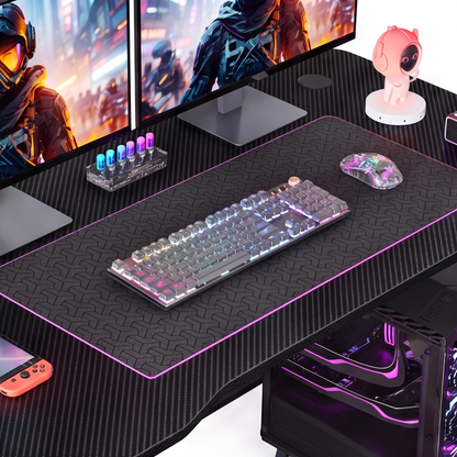Grandder Gaming Desk Z Shaped 40 Inch Gamer Workstation Home Computer Carbon Fiber Surface Gaming Desk PC Table with Headphone Hook Carbon Fiber Black
