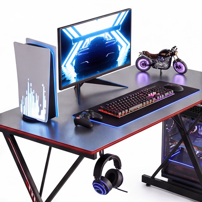 CubiCubi Gaming Desk 47 Inch PC Computer Desk Carbon Fiber Home Office Desk Table Gamer Workstation Simple Game Table with Headphone Hook Gray