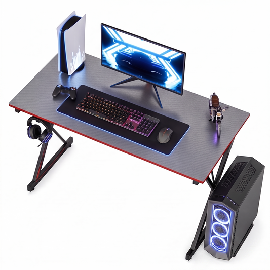 CubiCubi Gaming Desk 47 Inch PC Computer Desk Carbon Fiber Home Office Desk Table Gamer Workstation Simple Game Table with Headphone Hook Gray