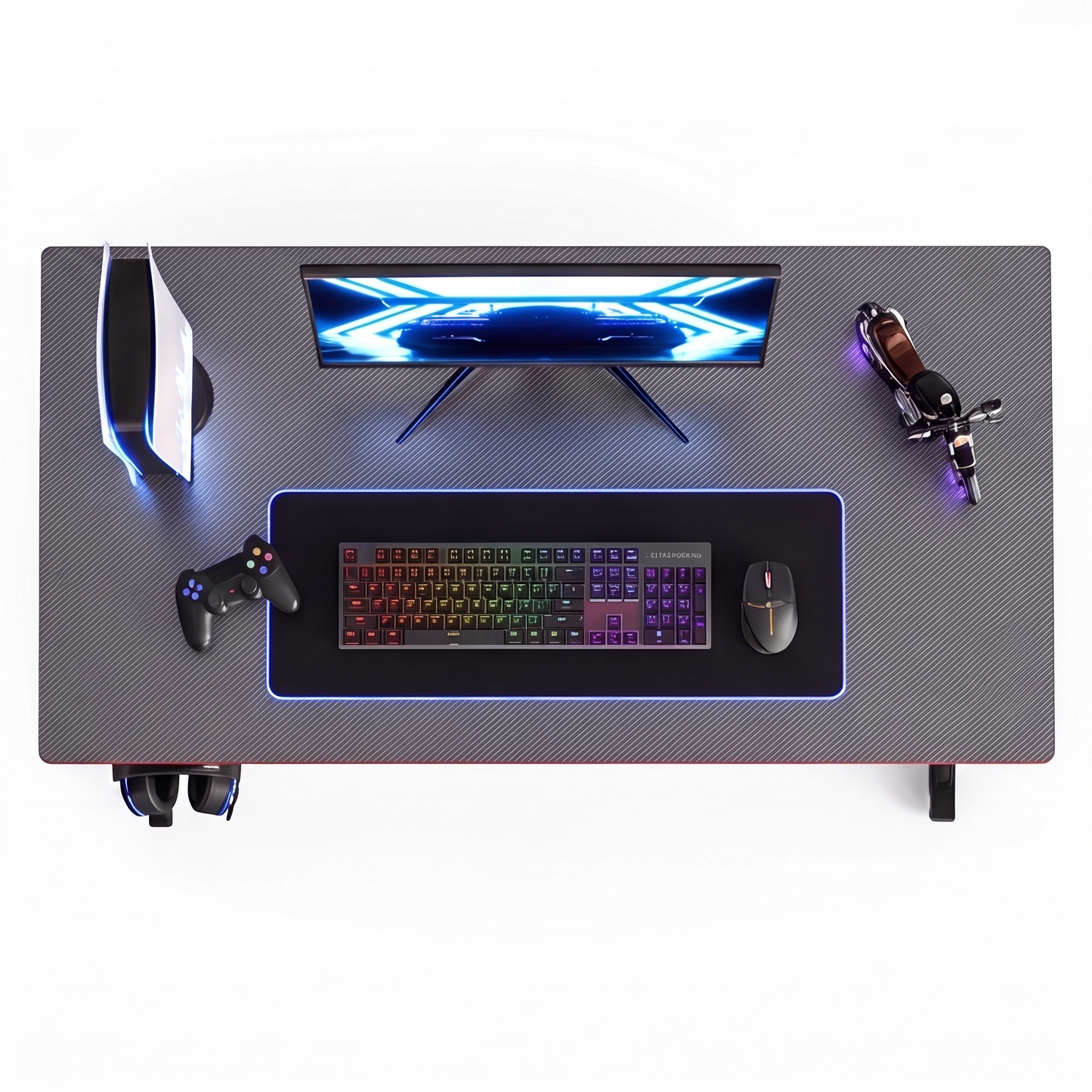 CubiCubi Gaming Desk 47 Inch PC Computer Desk Carbon Fiber Home Office Desk Table Gamer Workstation Simple Game Table with Headphone Hook Gray