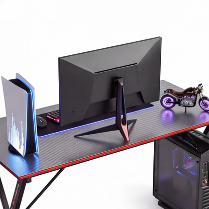 CubiCubi Gaming Desk 47 Inch PC Computer Desk Carbon Fiber Home Office Desk Table Gamer Workstation Simple Game Table with Headphone Hook Gray