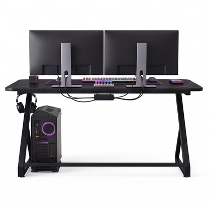 Grandder Gaming Desk Z Shaped 40 Inch Gamer Workstation Home Computer Carbon Fiber Surface Gaming Desk PC Table with Headphone Hook Carbon Fiber Black