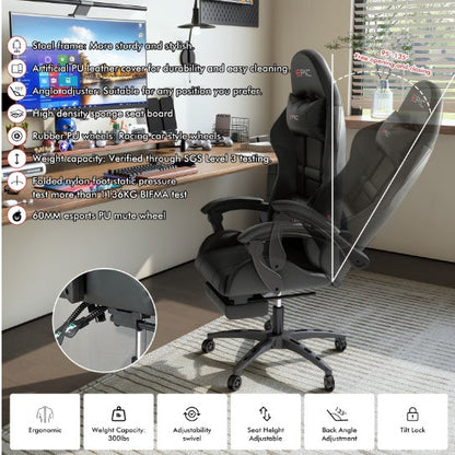 4supply Ergonomic Gaming Chair In Breathable PU Leather With High-density Foam Cushions